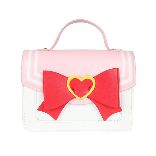 Japanese anime peripheral cute cartoon magic girl bow contrast color pu crossbody bag funny personality women's bag