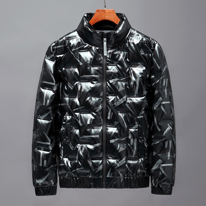 Abajo chaqueta de los hombres engrosada corta brillante cálido pato blanco abajo chaqueta Chaqueta de algodón acolchado de los hombres logotipo impreso de los hombres