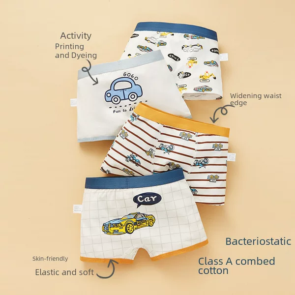 Children's Underwear Boys' No Ass Class A Cotton Baby Children's Medium and Large Children's Boys' Boxer Underwear 7-10-15 Years Old