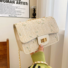 草編鏈條小方包包女包2024新款時尚單肩包跨境外貿代發百搭斜挎包
