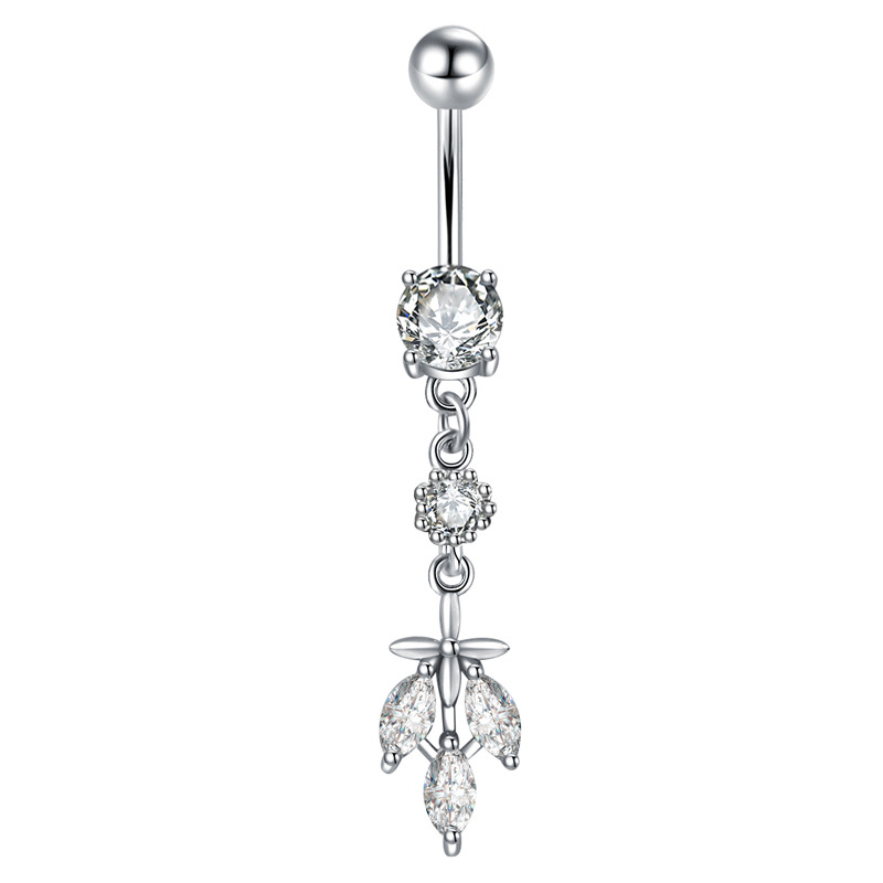 Zircon Dangle Belly Button Ring With Titanium Steel Bar Jewelry_voghion.com