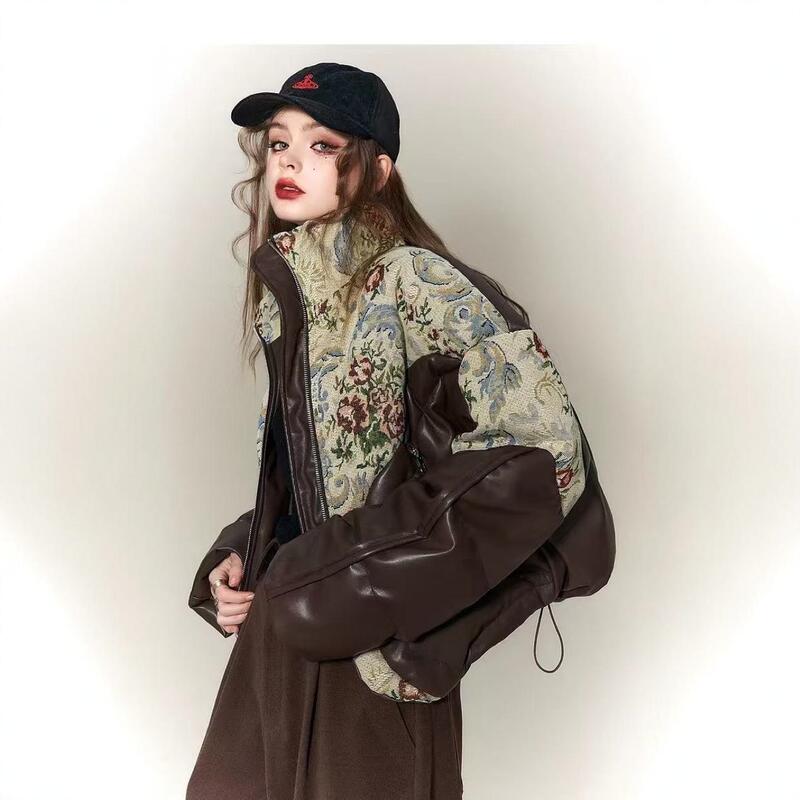 2025 Winter New Trendy Brand down Jacket for Women, Heavy Embroidery, Pu Protein Leather, Thickened White Duck Down, Warm Trendy Coat