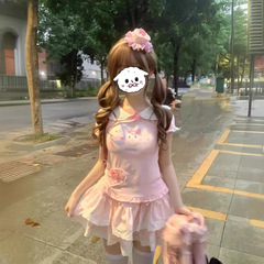 夏y2k甘くてかわいい少女蝶結びレース半袖上着ソフト妹娘服波点loケーキスカート