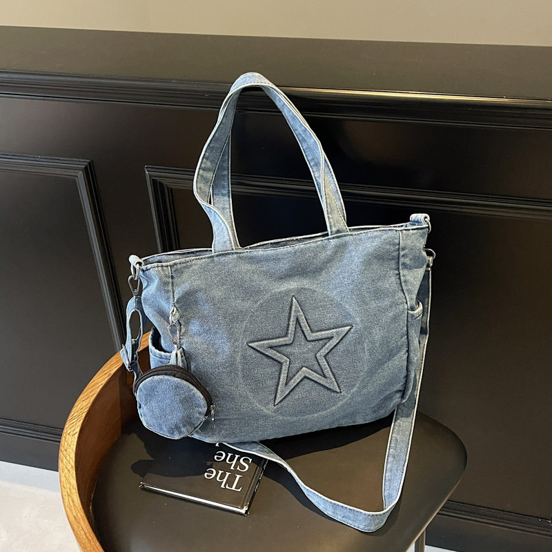 (Cross-border trading), fashionable retro denim shoulder bag, handheld capacious one-shoulder bag, city style