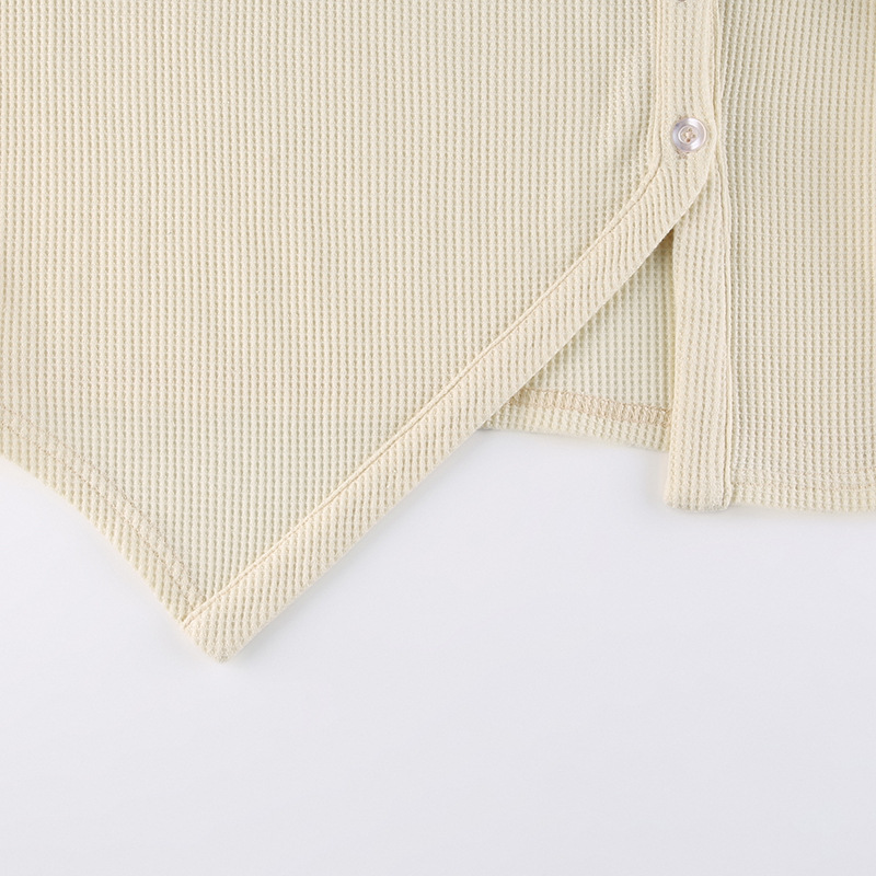 Unilateral Lapel Slim Slit Hem Long-Sleeved Knitted Top NSSSN116155