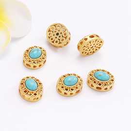 古法沙金保色镶嵌仿绿松石隔珠散珠 DIY项链手串珠宝饰品配饰材料