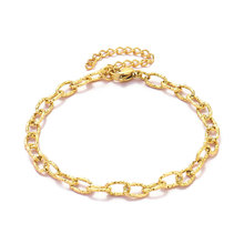 18K真金保色十字批花钛钢手链女扁长十字O字链压花DIY不锈钢饰品