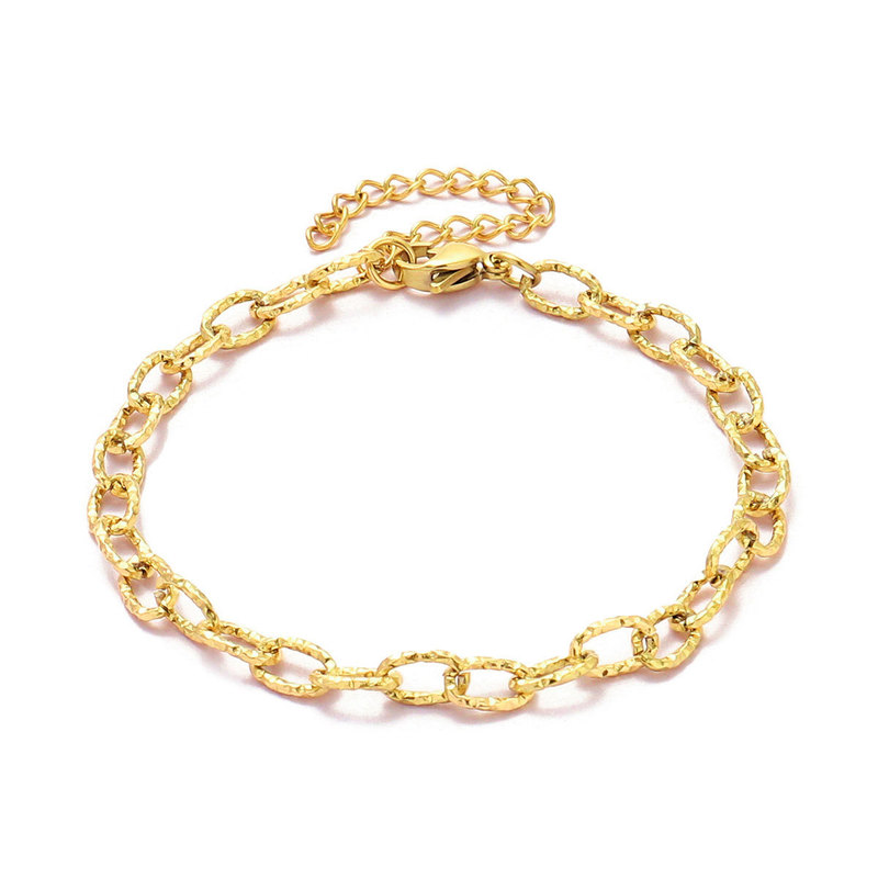 18K True Gold Color Resistant Cross Batch Flower Titanium Steel Bracelet Women's Flat Long Cross O-Chain Embossed DIY Stainless Steel Jewelry 18K True Gold Color Resistant Cross Batch Flower Titanium Steel Bracelet Women's Flat Long Cross O-Chain Embossed DIY Stainless Steel Jewelry