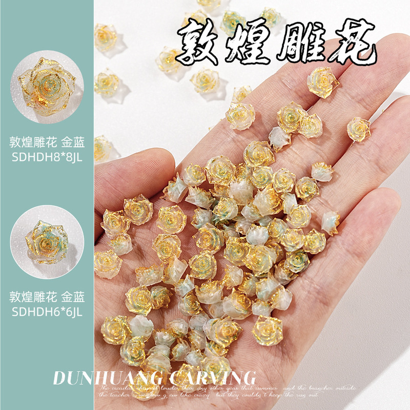 New Chinese-Style Dunhuang Soft-Carved Rose Nail Art Decorations in Gold and Green Resin with Camellia Nail Decoration Rhinestones New Chinese-Style Dunhuang Soft-Carved Rose Nail Art Decorations in Gold and Green Resin with Camellia Nail Decoration Rhinestones
