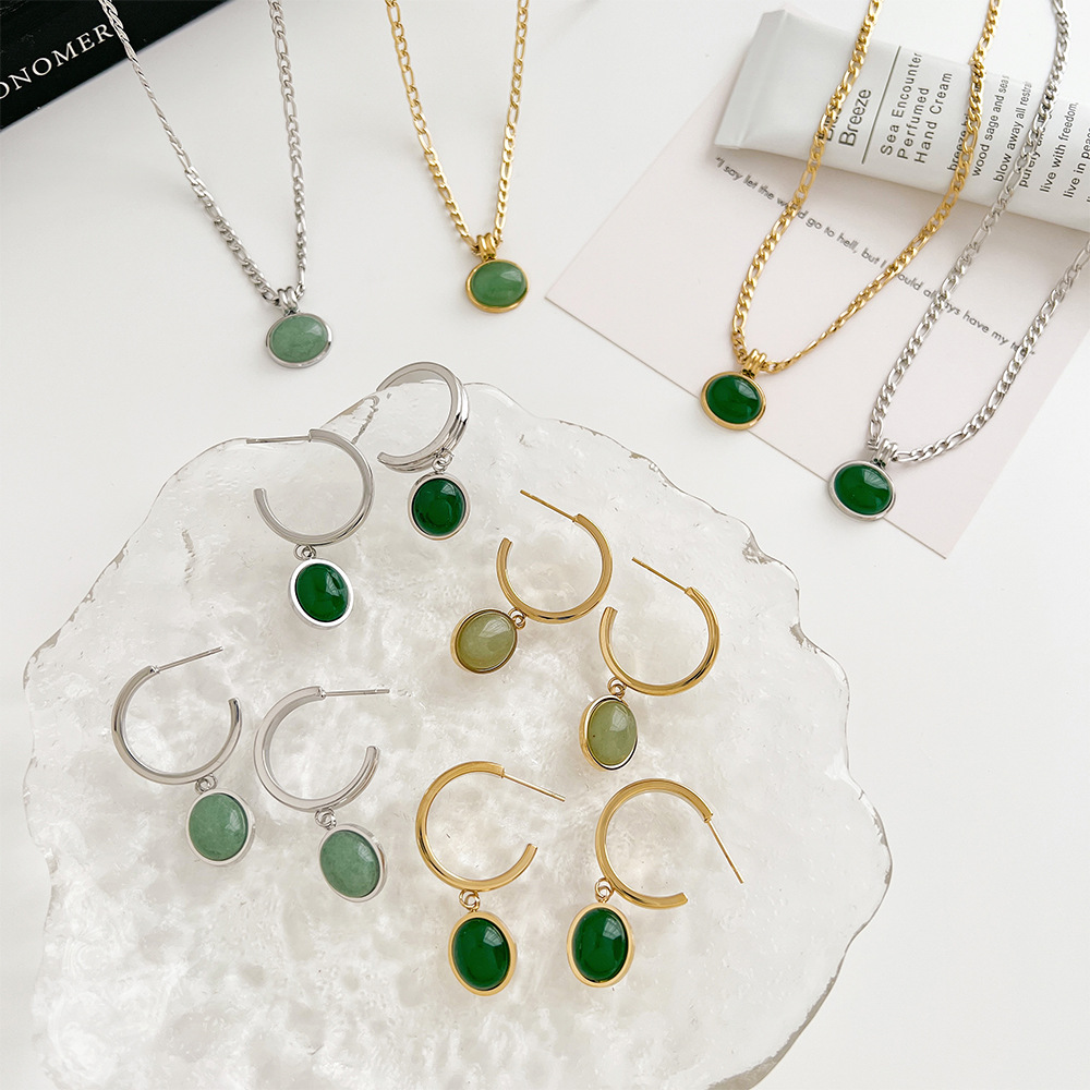 European and American light luxury style aventurine jewelry set ins cold style simple high-end sense temperament generous jewelry set