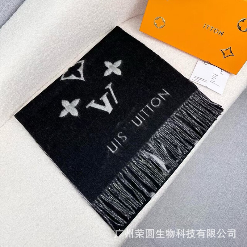 AWCWL&LV双面奶茶色羊绒GG围脖长款保暖大牌黑灰羊毛B家字母围巾|undefined