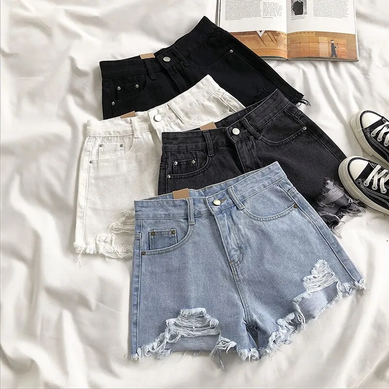 Light-Colored Denim Shorts for Women High-Waisted 2024 Summer New Korean Style Loose Ripped Raw Edge Slimming Look Ins Hot Pants Trendy Light-Colored Denim Shorts for Women High-Waisted 2024 Summer New Korean Style Loose Ripped Raw Edge Slimming Look Ins Hot Pants Trendy