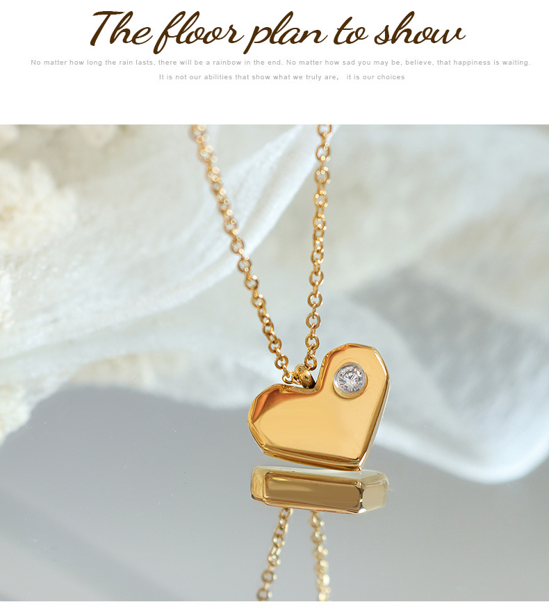 Fashion Heart Shape Titanium Steel Necklace Inlay Zircon Stainless Steel Necklaces