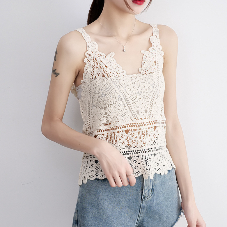 Crochet Hollow Knitted Vest Women's Summer Outerwear New Style Bohemian Loose Suspender Top Sleeveless Blouse