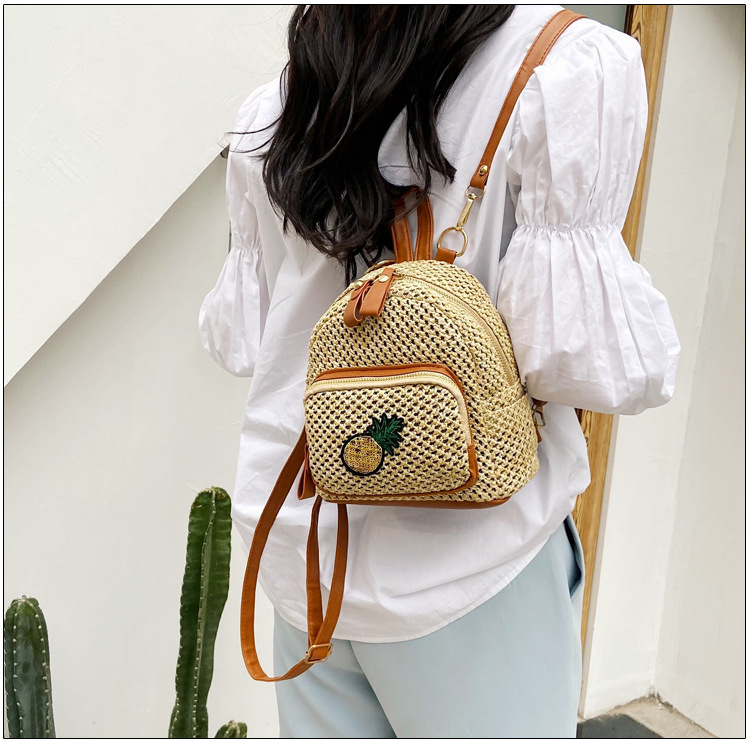 Korean Straw Woven Bag Fashion Woven Pineapple Backpack display picture 2