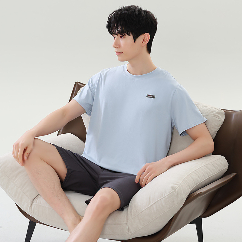 Cross Border Men's Pajamas Summer New Modal Crewneck Short Sleeve Shorts Loose Casual plus size Home Clothes suit