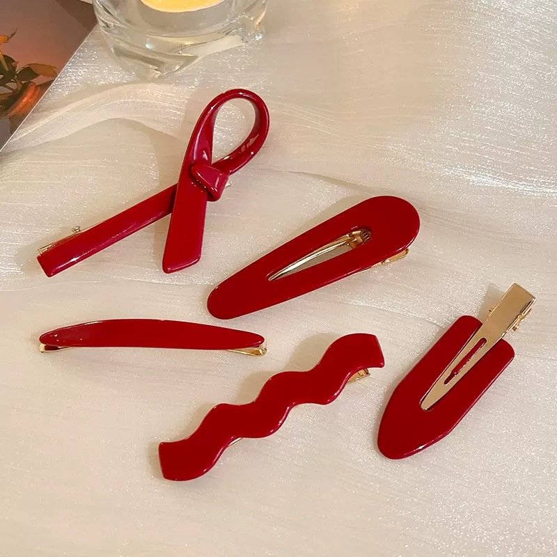 New Year Red Hairpin Duckbill Acrylic Barrettes Christmas Party Hair Grip DIY Hair Accessories Clips for Women Girl Gifts_voghion.com