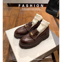 头层牛皮金币鞋头层皮小皮鞋复古厚底小同款一脚蹬乐福鞋女懒人