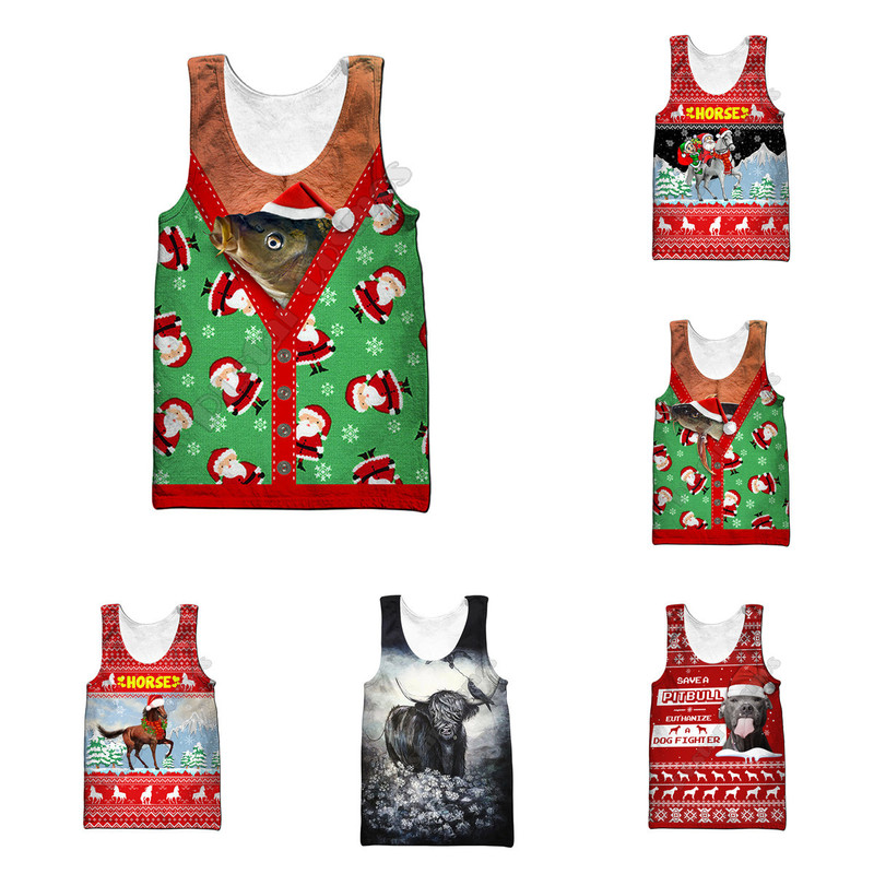 Summer Fashionable Men's Vest Comfortable Casual 3D Digital Christmas Print Men's Top Pattern Customization