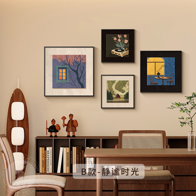 法式中古风餐厅装饰画小众艺术组合壁画美拉德客厅沙发背景墙挂画|undefined