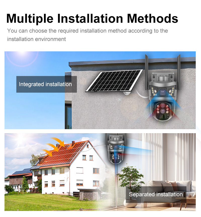 太阳能4G全景V380监控器无线手机远程室外双镜头枪球联动双