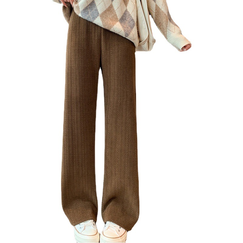 Pantalones de pierna ancha de chenille DE TRIGO pantalones forrados de lana de otoño e invierno para mujer adelgazamiento trapear drapeado suelto Pantalones de mujer casuales versátiles