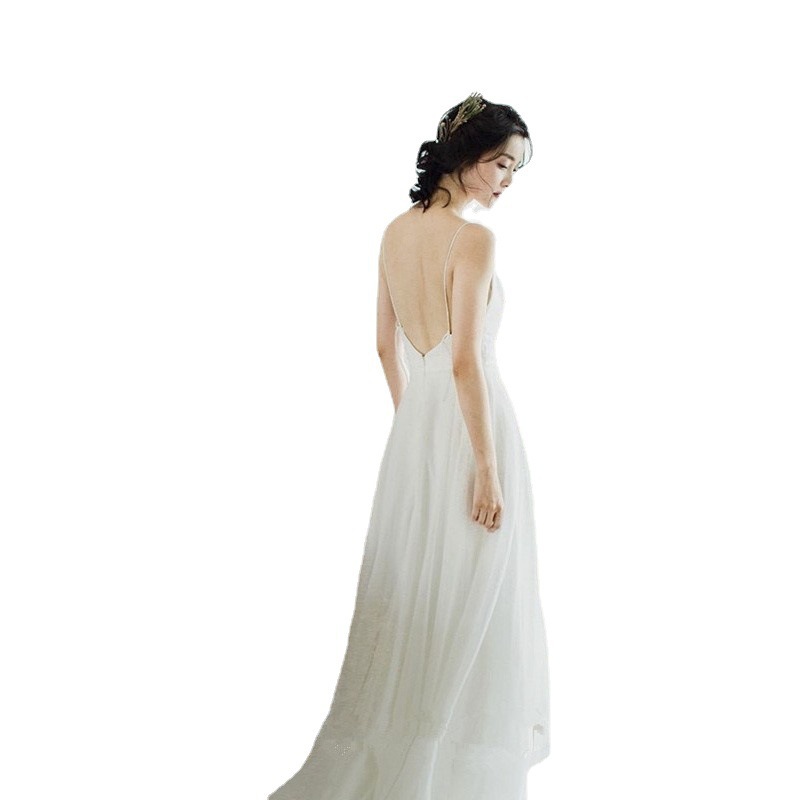 Vestido de boda ligero 2022 nuevo bosque hadas red rojo blanco cola pequeña delgada cabina de viaje vestido de verano