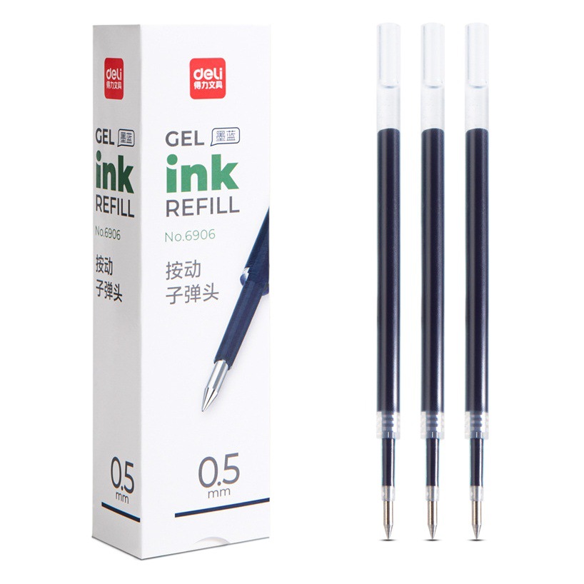Deli Pen Refill 6906 Retractable Bullet Tip 0.5 Gel Pen Refill for Student Exam Pens Wholesale