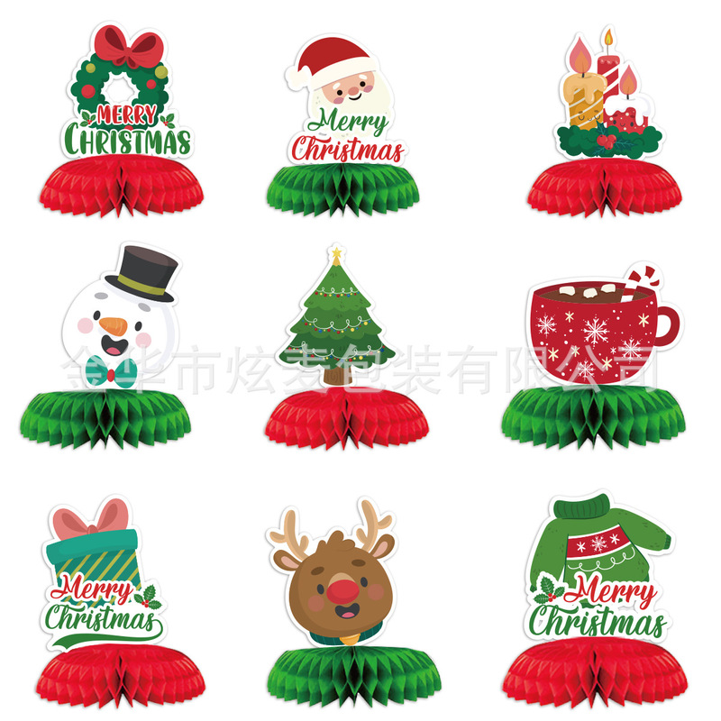 Cross-border New Product Christmas Party Desktop Decoration Honeycomb Ornaments Santa Claus Christmas Tree Stereo Honeycomb