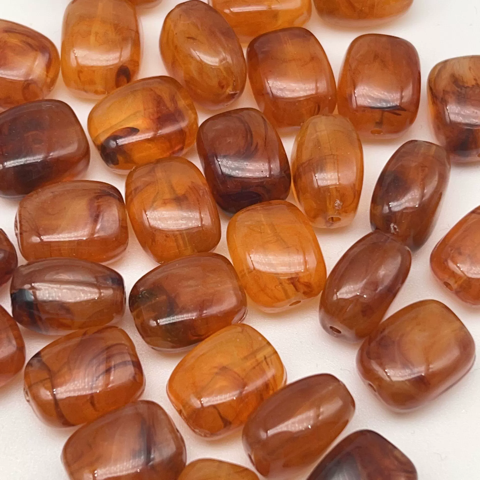 琥珀晕染蜜蜡长方防玉石亚克力散珠 直孔珠子diy手链项链耳饰配件