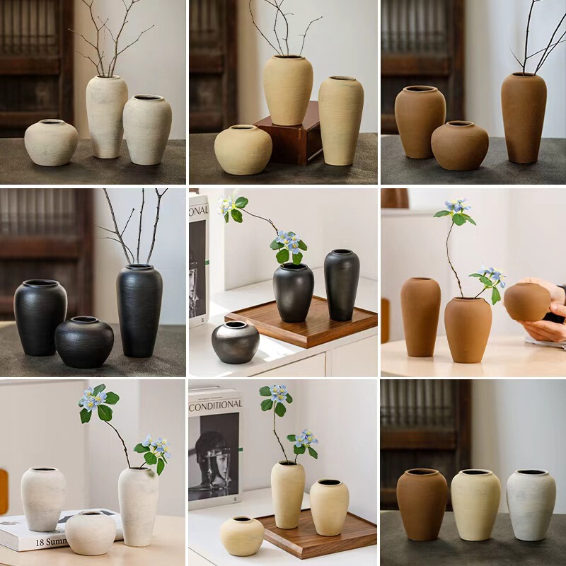 Hot-Selling Cross-Border Ceramic Three-Piece Set: Simple Ceramic Pots for Dried Flowers, Flower Arrangements, Hydroponics, and Decorative Vases for Guesthouses and Living Rooms