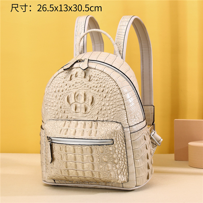 新款真皮女包双肩包潮牌女士经典鳄鱼骨背包高档电脑时尚学生书包