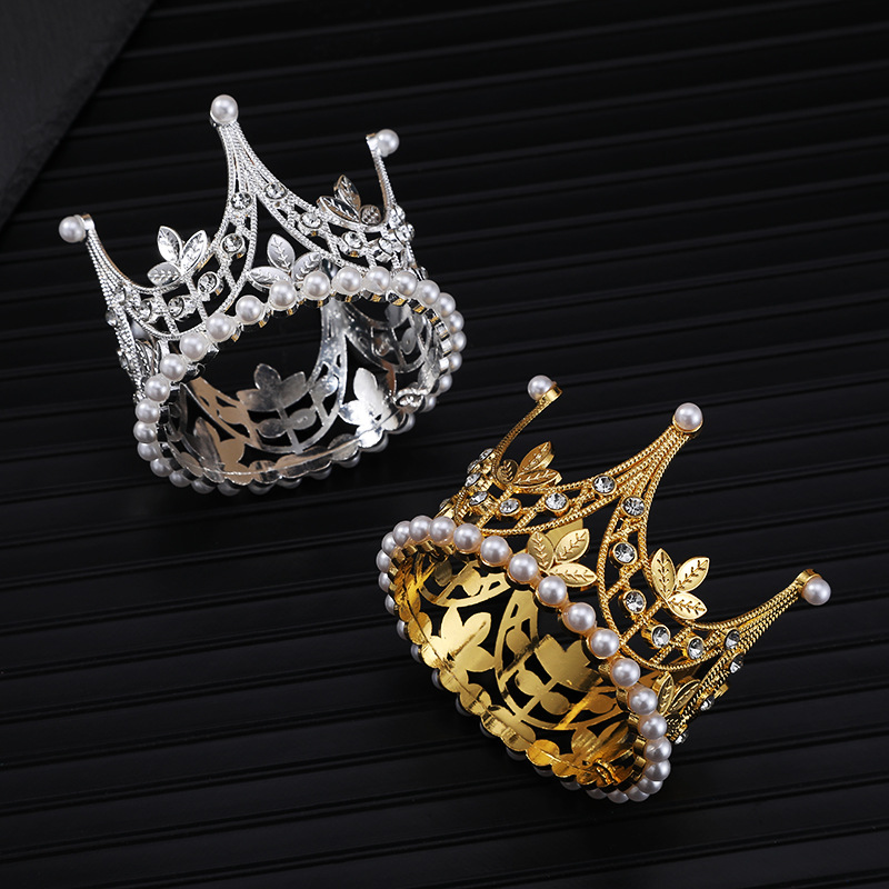 Corona de aleación para hornear, decoración de pasteles, perlas brillantes, lista para usar