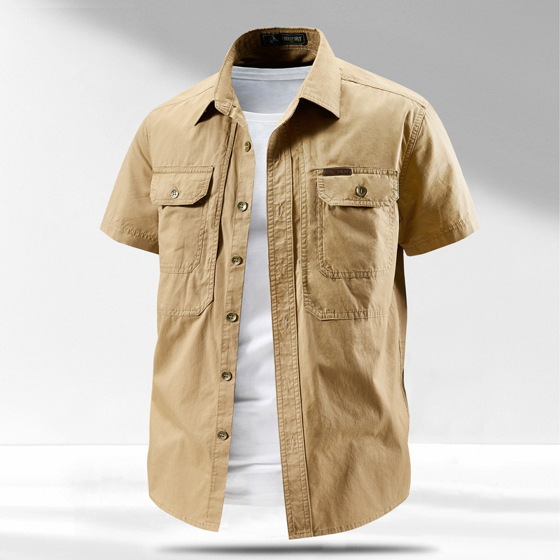 Men's Summer Workwear Short-Sleeved Lapel Shirt Loose Casual Pure Cotton Multi-Pocket Breathable Shirt Jacket Men's Top Men's Summer Workwear Short-Sleeved Lapel Shirt Loose Casual Pure Cotton Multi-Pocket Breathable Shirt Jacket Men's Top