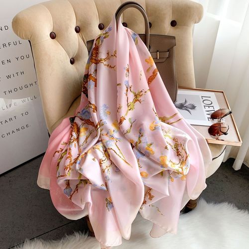 Spring and Autumn New Elegant Sunscreen Silk Scarf for Women Long Printed Shawl Fashion Trendy Sweet Warm Scarf