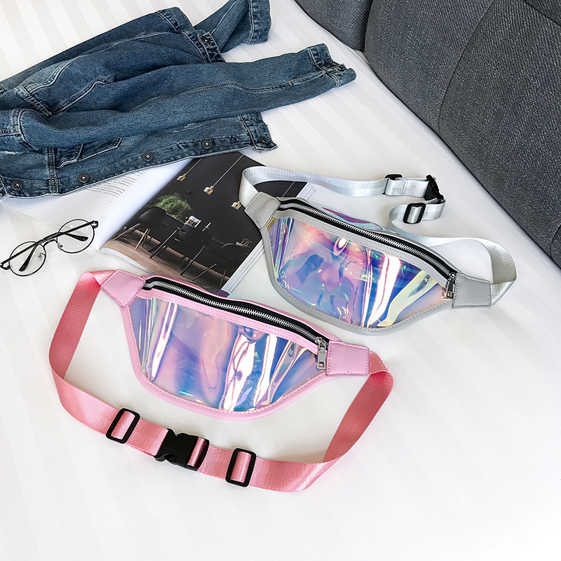 Nueva riñonera de gran capacidad, bolso de pecho de TPU de color mágico de un solo hombro, bolso de mensajero deportivo transparente láser, bolso de PVC trasero para mujer