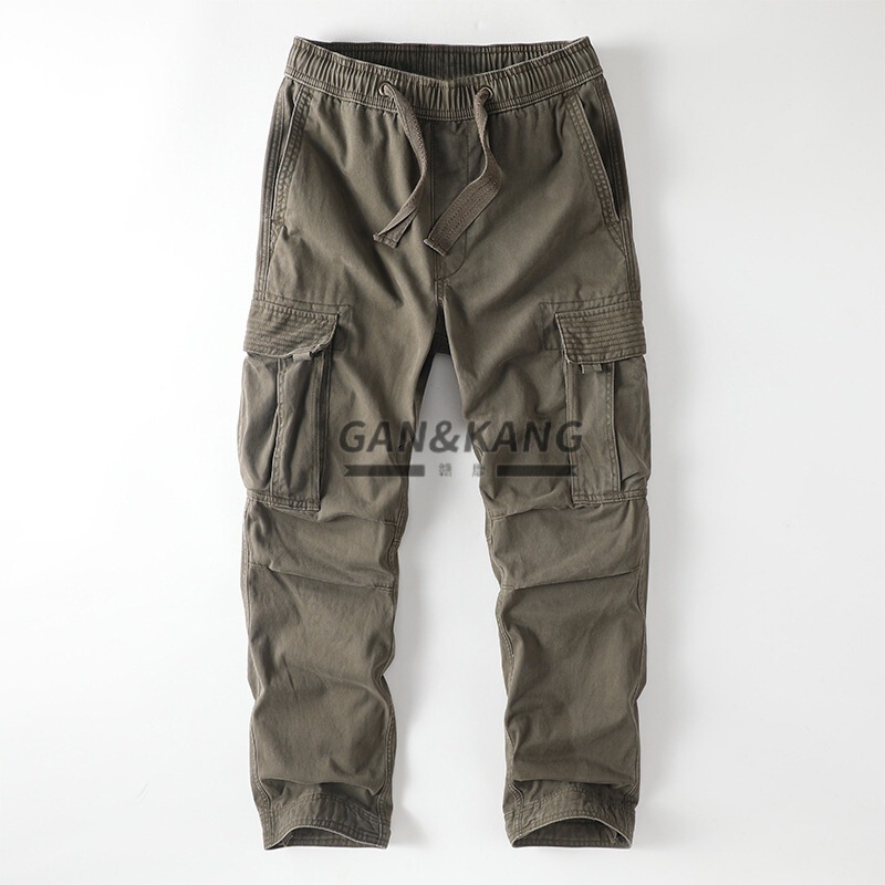 American Retro Camouflage Work Pants for Men, Casual Multi-Pocket Loose Straight-Leg Large Size Drawstring Outdoor Jogging Pants Long Pants