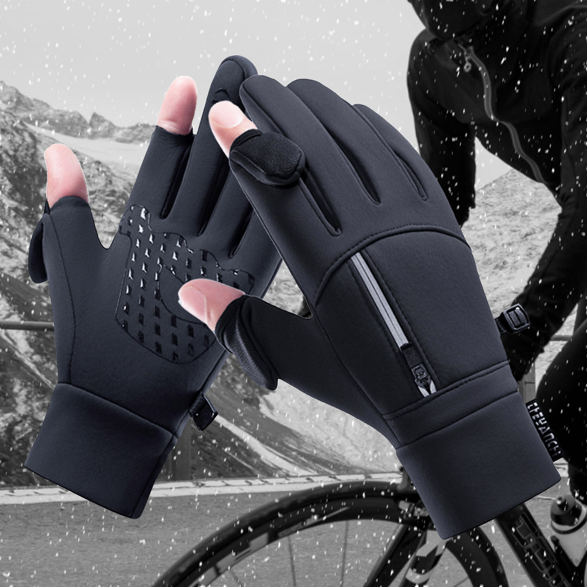 Cycling gloves men's winter outdoor fleece-lined windproof waterproof sports running touch screen gloves Mountaineering Sports warm