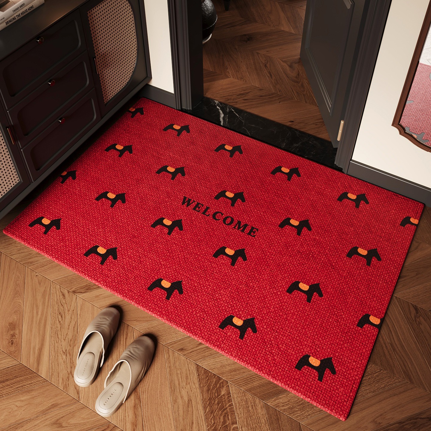 Year of the Horse Festive Entrance Door Floor Mat Entrance Door Crystal Velvet Carpet Water-Absorbent Non-Slip Wear-Resistant Foot Mat Ready for Sale