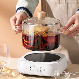 High Borosilicate Glass Pot with Double Handles for Stewing, Suitable for Brewing Tea over Open Flame, Electric Ceramic Stove Heating, High Temperature Resistant Soup Pot, Milk Pot for Home Use