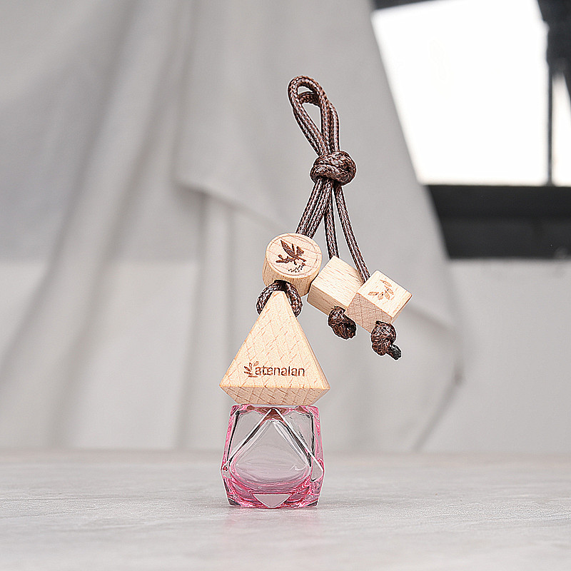 G014-8ml 車用ストラップ車用アロマセラピーボトルペンダントミニ揮発性ガラス詰め替えエッセンシャルオイル空ボトル