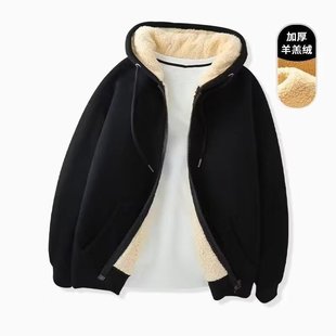 2023 Winter Lamb Wool Sweatshirt Men's Velvet Thickened Youth Trendy Hooded Jacket Solid Color New Warm Clothes