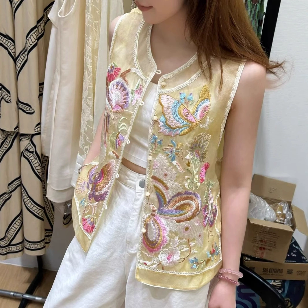 Новый китайский стиль Nanyou, оптовая продажа, высококачественный шелковый жилет с тяжелой вышивкой, многоцветный жилет 25 лет