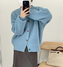 韩版时尚华夫格毛衣外套女2023秋冬新款设计感长袖针织开衫上衣女