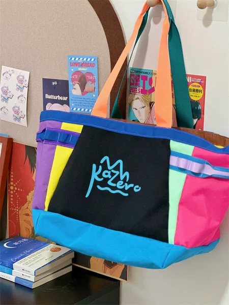 Cross-Border New Style Girls' School Shoulder Bag, Large Capacity Cartoon Cute Tote Bag, Dopamine Color-Blocking Handbag