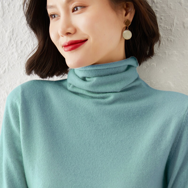 Curled Pile Collar Knitted Sweater Women's Solid Color Loose Sweater Autumn and Winter New Turtleneck Slimming Inner Knitted Base Shirt