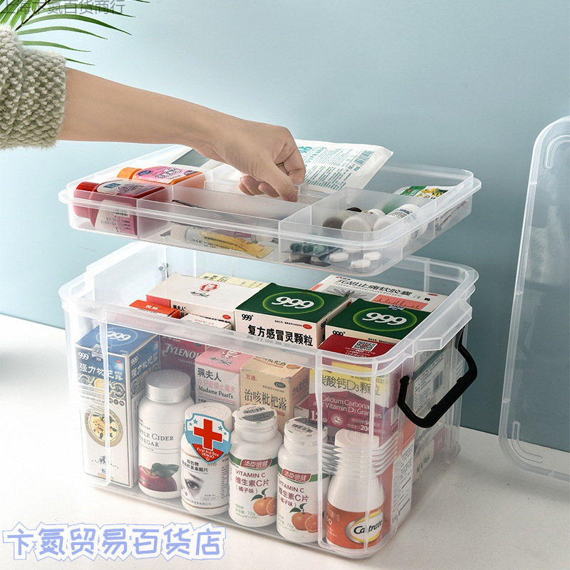 药箱家用医药箱大号透明家庭装药品收纳盒双层急救保健箱全套药盒