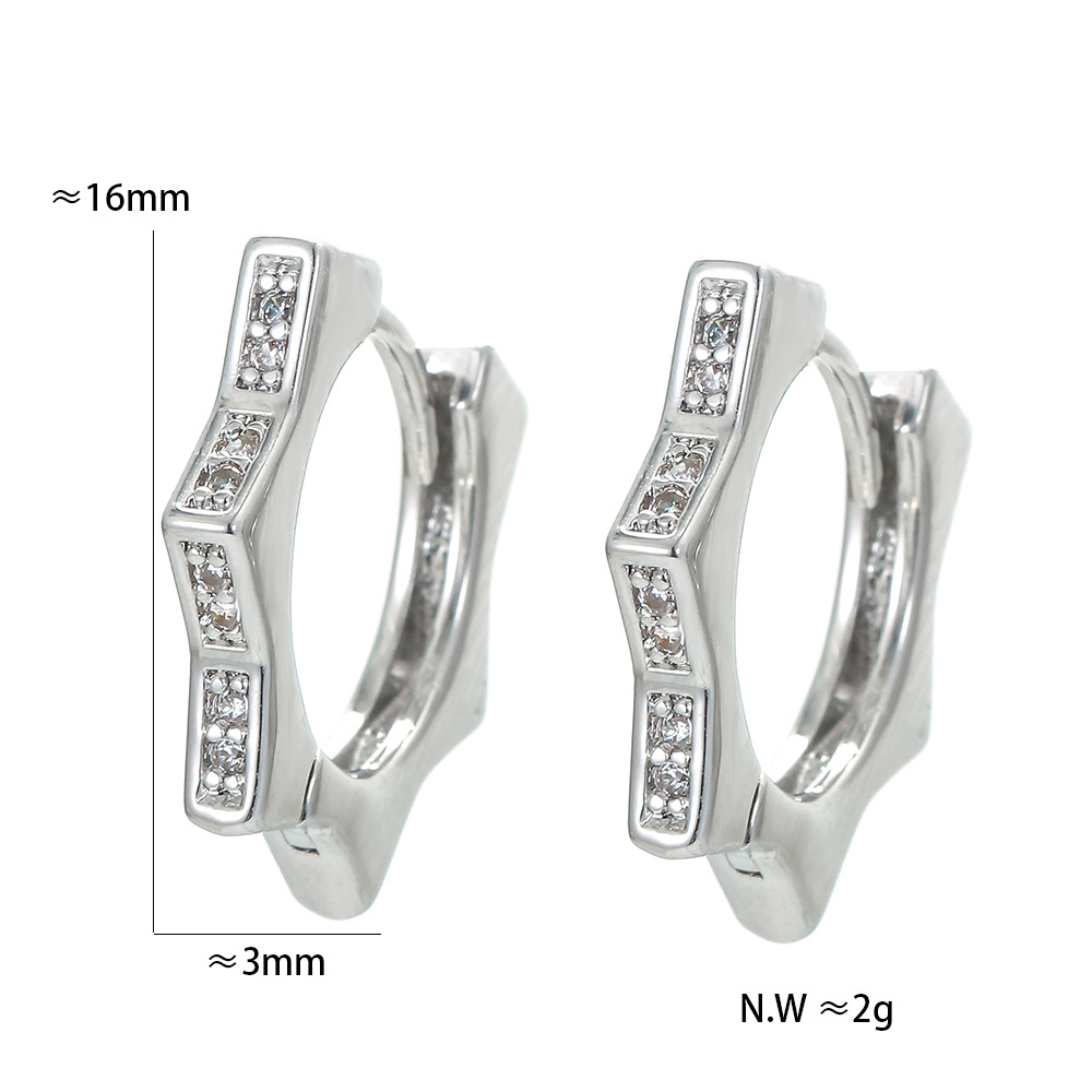 Earrings Classification Housewarming, Anniversary, Business, Wedding, Travel, Birthday, Festival Occasion Korean Style Inlaid Zircon Geometric Hexagonal Copper Ear Buckle Wholesale