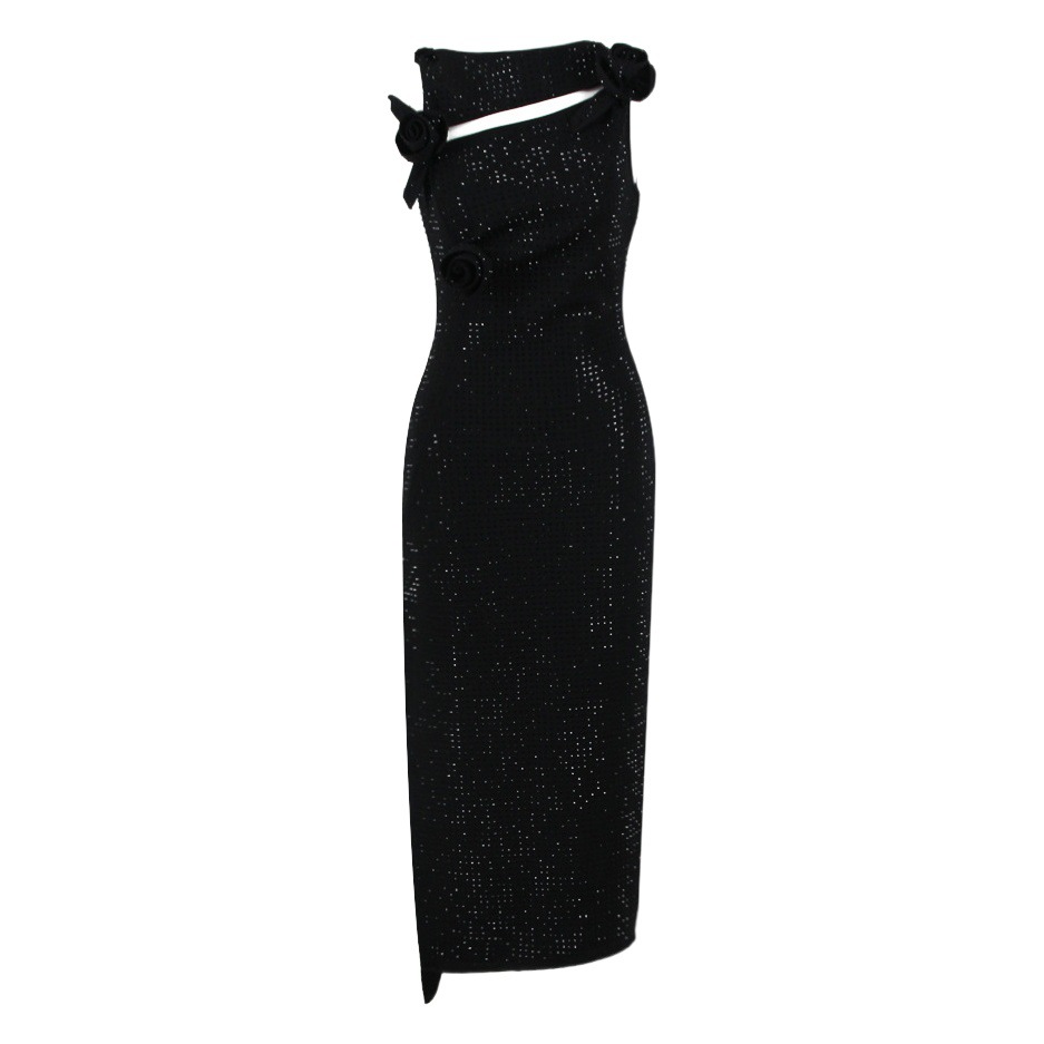 2023 otoño y verano europeo y americano nueva moda sexy fiesta caliente rhinestone sin mangas manga larga vendaje vestido largo mujeres image 1