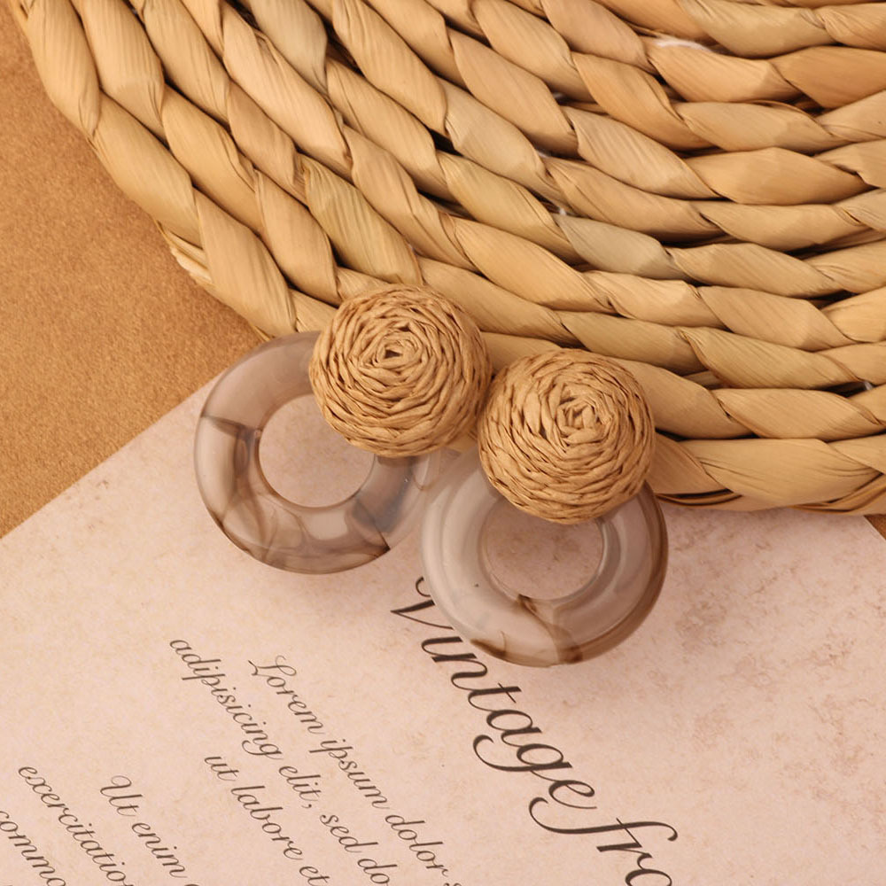 7g Weight 304 Stainless Steel Ear Needle Material Drop Earrings, Ear Studs Classification 1 Pair Quantity Daily Occasion Wood, Straw Material Geometric Pattern All Seasons Season Women's Gender Streetwear Style 1 Pair Streetwear Geometric Wood Straw Drop Earrings Ear Studs 8